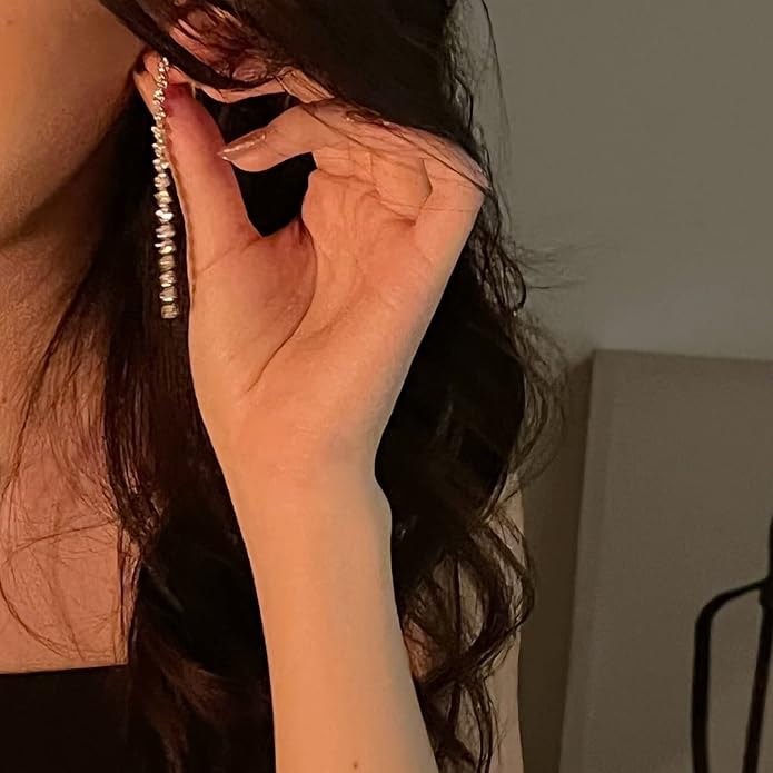 HERIER Rhinestone Earrings Dangling for Women Chandelier Statement Tassel Earrings Girls Silver Sparkly Drop Cubic Zirconia Crystal Earrings Long Dangle Costume Jewelry