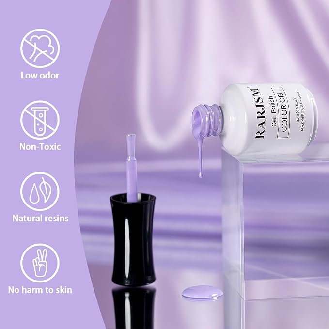 RARJSM Light Purple Gel Nail Polish Pastel Purple Gel Polish 1PCS 15ML Lavender GelNailPolish Soak off U V Curing Required Nail Art Starter Manicure Salon DIY at Home