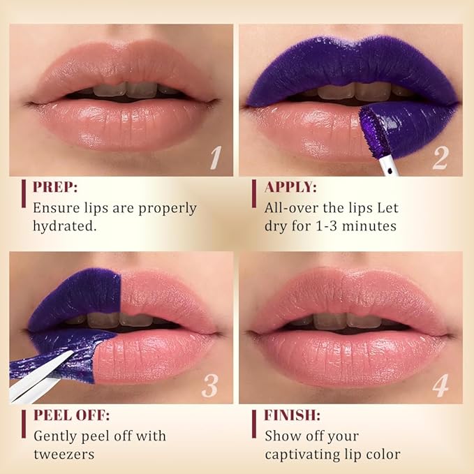 evpct Peachy Rosee Peel Off Lip Stain Tints with Tweezer, Matte Lipstick Lip Stain Long Lasting Waterproof for Women, Non-stick Cup Lipstick Peel Off High Pigmented 24 Hours Original Lips Stains, 08