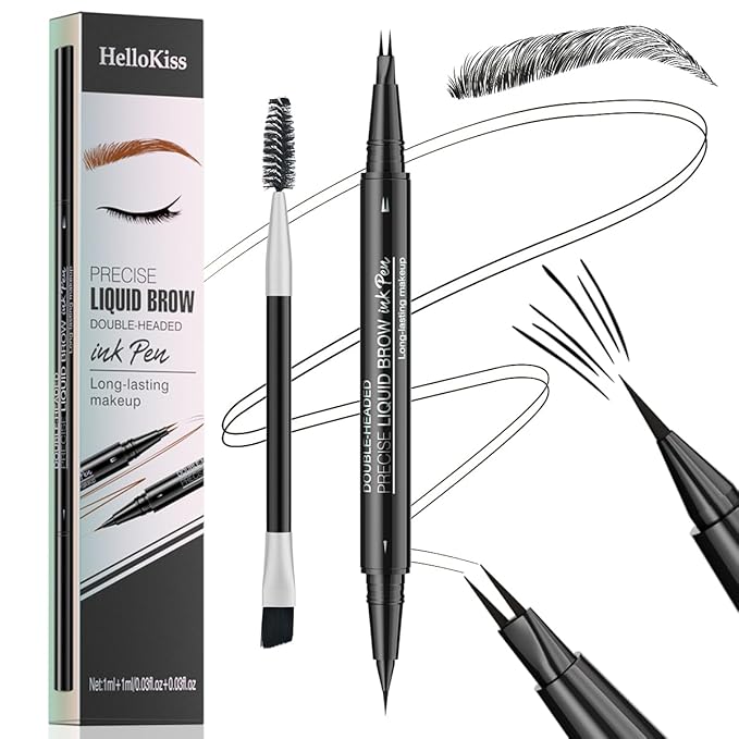 Microblading Eyebrow Pencil,2-in-1 Dual-Ended Eyebrow Pen with 2 Tip brow pen and Precise Brush-Tip,Brow Pen for Natural Women Waterproof and Long-Lasting Brows (Black)