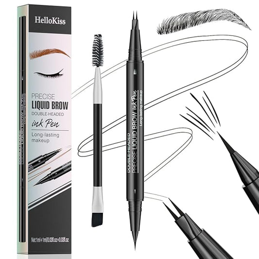 Microblading Eyebrow Pencil,2-in-1 Dual-Ended Eyebrow Pen with 2 Tip brow pen and Precise Brush-Tip,Brow Pen for Natural Women Waterproof and Long-Lasting Brows (Black)