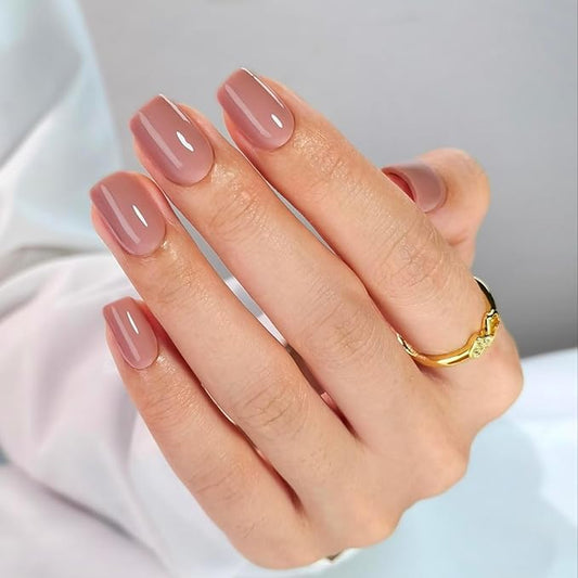 LAMIMOSA 32Pcs Clay Blush Press On Nails Short Square – Soft Gel Fake Nails in 16 Sizes, Mauve Glue on Nail kit, CLAY BLUSH