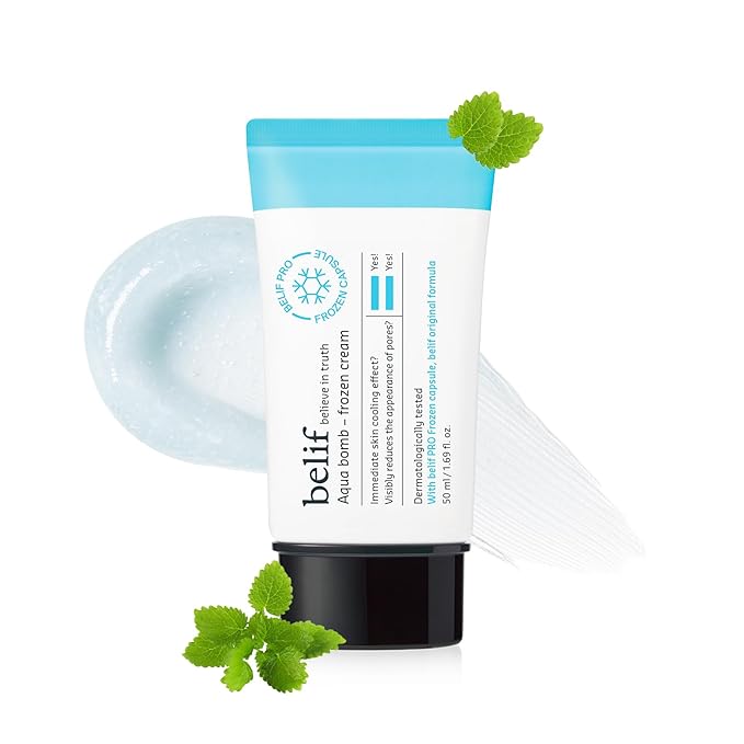 belif Aqua Bomb Cooling Relief Cream with Panthenol & Niacinamide – Daily Soothing & Hydrating Moisturizer, Depuff with Caffeine, Non-comedogenic, Lightweight Cream, Korean Skincare, 1.69 fl oz (50ml)