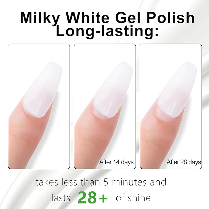 NXJ INFILILA Milky White Gel Polish, Sheer White Gel Nail Polish, 15ML Translucent Milky Nude Color, Neutral Transparent Sheer Color Soak Off Nail Art Salon DIY at Home for Women 0.51Oz N01