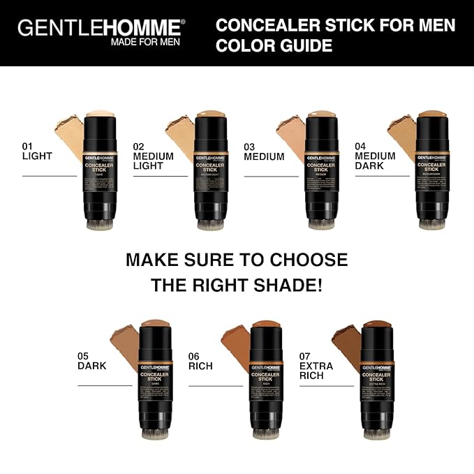 Gentlehomme - Concealer Stick - Men’s 2-in-1 Concealer & Brush - For Blemishes, Dark Circles, Scars, Acne & Uneven Skin Tones - Natural Finish - All Skin Types - Vegan - Dark - 1 Stick