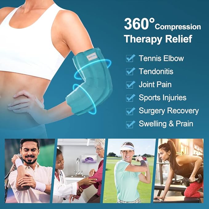Comfcube Elbow Ice Pack for Tendonitis & Tennis Elbow, 2 Hours Long Lasting Cold Compression Flexible Ice Pack Wrap Sleeve, Pain Relief for Golfers Arm, Arthritis, Injuries
