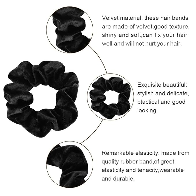 Didder 20 Pcs Black Velvet Hair Scrunchies, High Elasticity Soft Elastics Scrunchy Hair Ties for Women Girls, Cute Scrunchie Bobbles Ropes Hair Bands, Solid color Hair Accessories