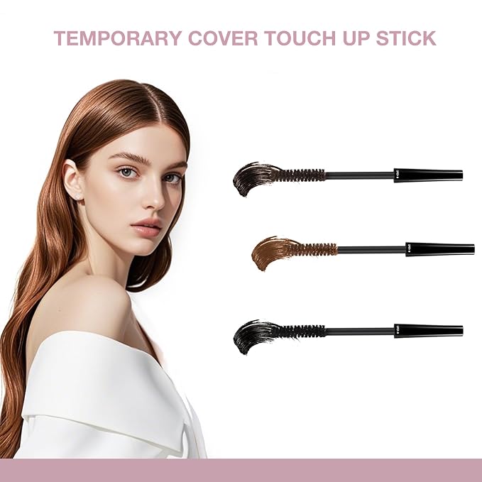 GEUUFEA Hair Mascara for Gray Hair, 3 In 1 Hair Color Concealer Stick with Precision Applicator, Temporary Hairline Filler, Multi-Purpose Mascara for Eyebrow and Beard（Light Brown）