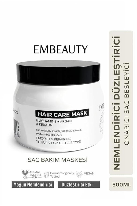 EMBEAUTY Intensive Keratin Deep Repair Hair Mask – Nourishing & Strengthening Formula for Dry, Damaged and Dull Hair, Moisture-Rich Softening Care, Suitable for All Hair Types 500 ml / 16.91 fl oz