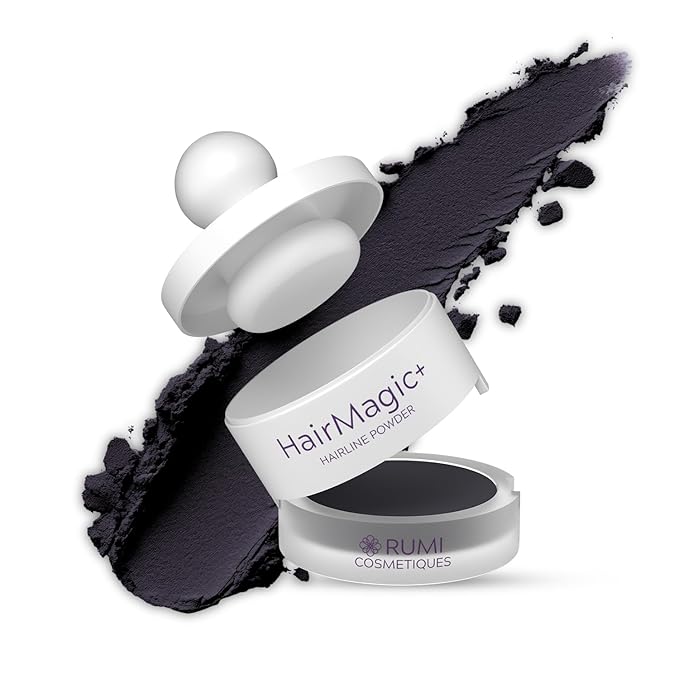 Rumi Cosmetiques HairMagic+ Root Touch Up Powder for Mature Women – Instant Gray Hair Coverage & Hairline Filler – Water-Resistant, Natural Finish, with Argan Oil & Vitamin E (Charcoal Brown)