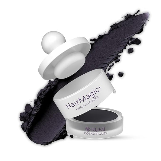 Rumi Cosmetiques HairMagic+ Root Touch Up Powder for Mature Women – Instant Gray Hair Coverage & Hairline Filler – Water-Resistant, Natural Finish, with Argan Oil & Vitamin E (Charcoal Brown)