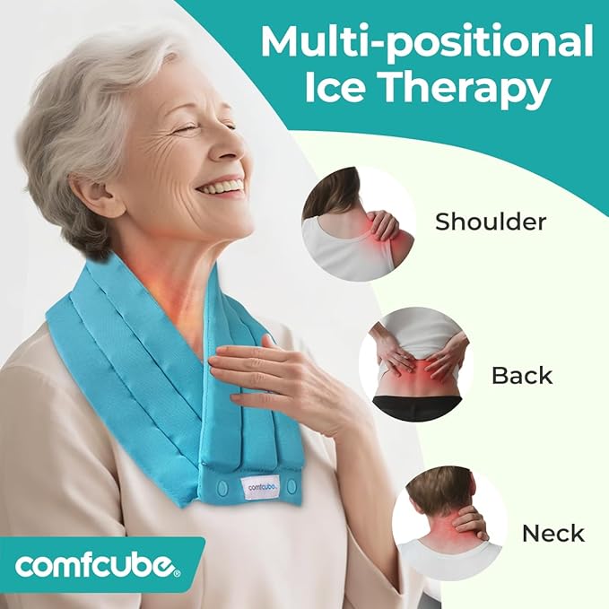 Comfcube Neck Ice Pack Wrap for Cervical Pain and Cooling, 2 Hours Long Lasting Cold Ice Pack for Neck Shoulders, FSA Eligible, Flexible Cold Pack for Hot Weather, Hot Flashes, Surgery, Swelling