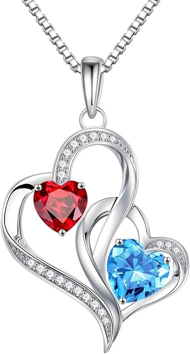 Iefil Valentines Day Gifts for Her, Birthstone Necklace for Women, 925 Sterling Silver Double Birthstone Necklace | Anniversary Birthday Gifts | Personalized Jewelry Gift for Wife Mom Girlfriend