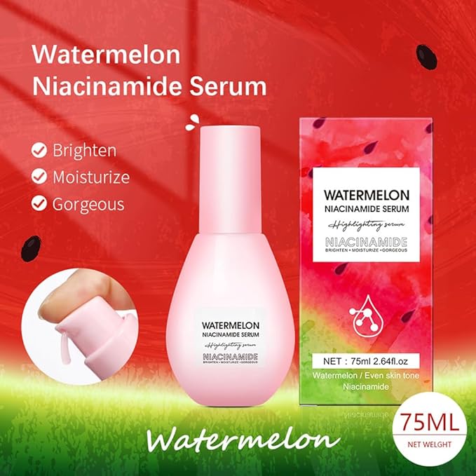 Watermelon Niacinamide Moisturize Serum for Face Skin Care, Hydrating & Brighten with Hyaluronic Acid, Glycerin and Vitamin E, Lightweight Facial Serum & Priming Liquid Highlighter(75ml)