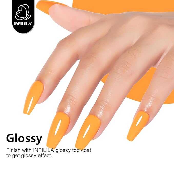 NXJ INFILILA Bright Orange Gel Polish, 15ml 0.51oz One-Stroke Coloring Orange Gel Polish, Hema Free Spring Color High Gloss Soak Off UV Nail Manicure DIY for Women Girls SQ065