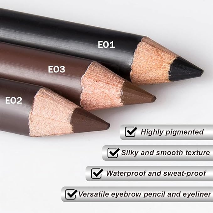 Eyebrow Pencils for Women, 12Pcs Hard-Core Wooden Eye Brow Eye Liner Pencils for Beginner Makeup, Black Coffee Brown Colors, Waterproof & Sweat-Proof (Black-12 Pcs-E01)