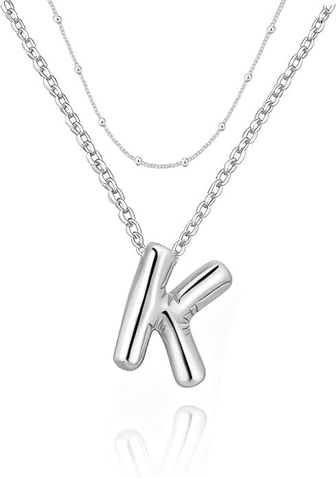 PANSHI Gold Initial Necklaces Gifts for Teen Girls Women Girlfriend Teen Girl Gifts Trendy Stuff Layered Bubble Letter Necklace Gold Jewelry Birthday Gift