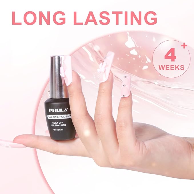 NXJ INFILILA Light Pink Gel Nail Polish, 15ml Baby Milky Pink Soak Off UV LED Gel Polish Long Lasting Shiny, Nude Jelly Sheer Translucent Color for Salon and Nail Art DIY at Home N08