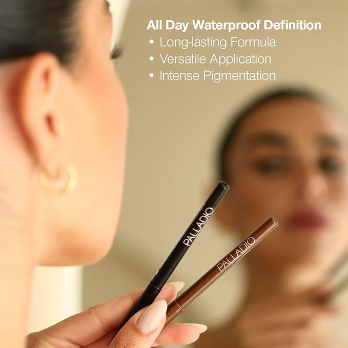 Palladio Retractable Waterproof Eyeliner, Richly Pigmented Color and Creamy, Slip Twist Up Pencil Eye Liner, Smudge Proof Long Lasting Application, All Day Wear, No Sharpener Required, Olive