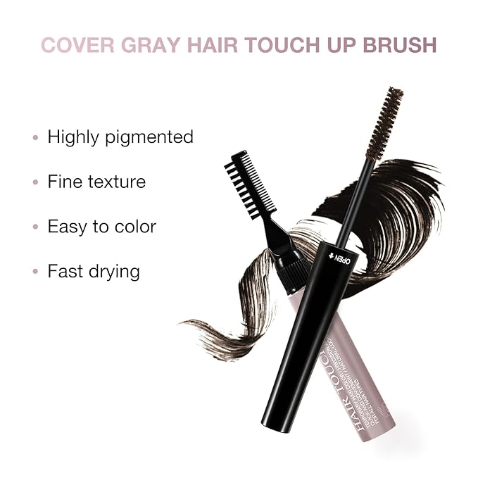 GEUUFEA Hair Mascara for Gray Hair, 3 In 1 Hair Color Concealer Stick with Precision Applicator, Temporary Hairline Filler, Multi-Purpose Mascara for Eyebrow and Beard（Dark Brown）