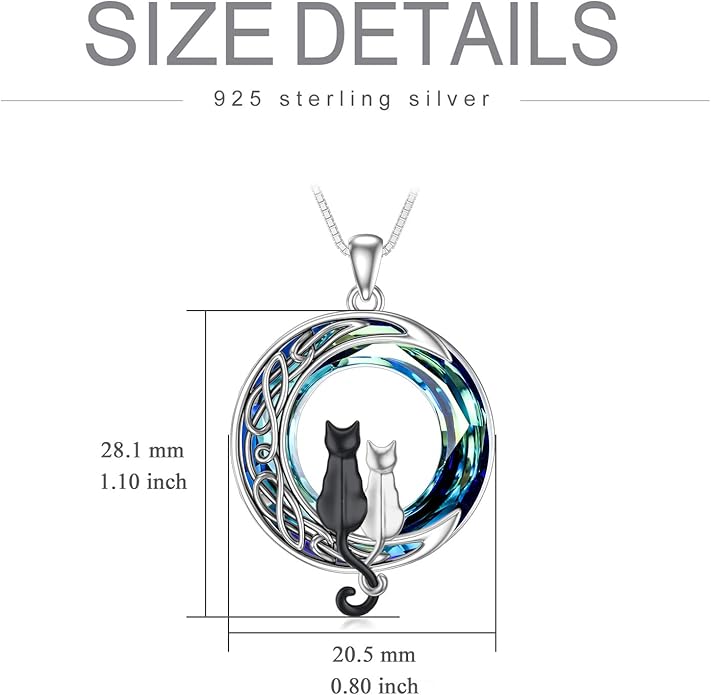 TOUPOP Cat Gifts for Cat Lovers One Two Three Four Cats Necklace Sterling Silver Cats on the Moon Pendant Necklace with Blue Circle Crystal Birthday Christmas Celtic Jewelry Gifts for Women