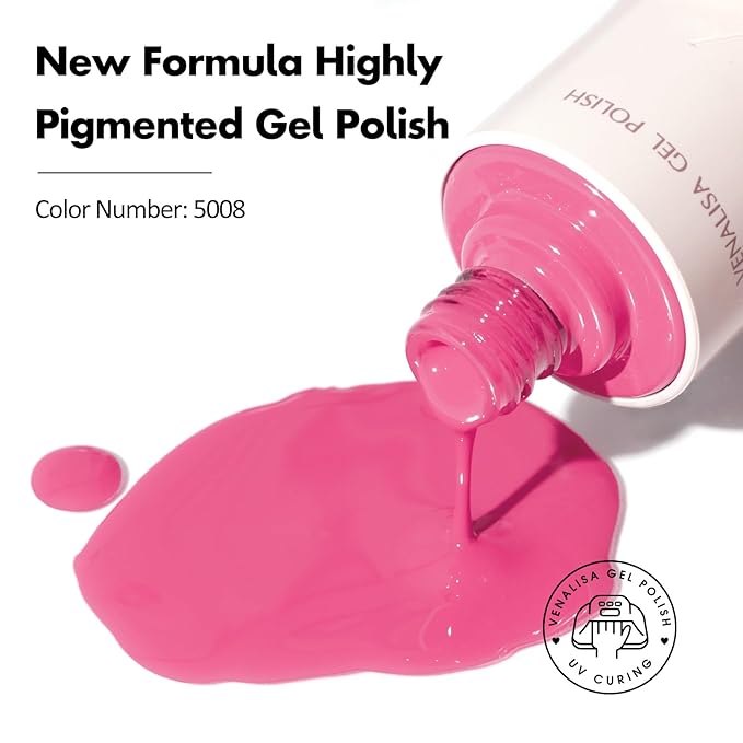 VENALISA Bright Pink Gel Nail Polish, 1 Pcs Pink Gel Polish Color High Gloss Soak Off U V Nail Manicure Salon and DIY at Home Gifts for Women