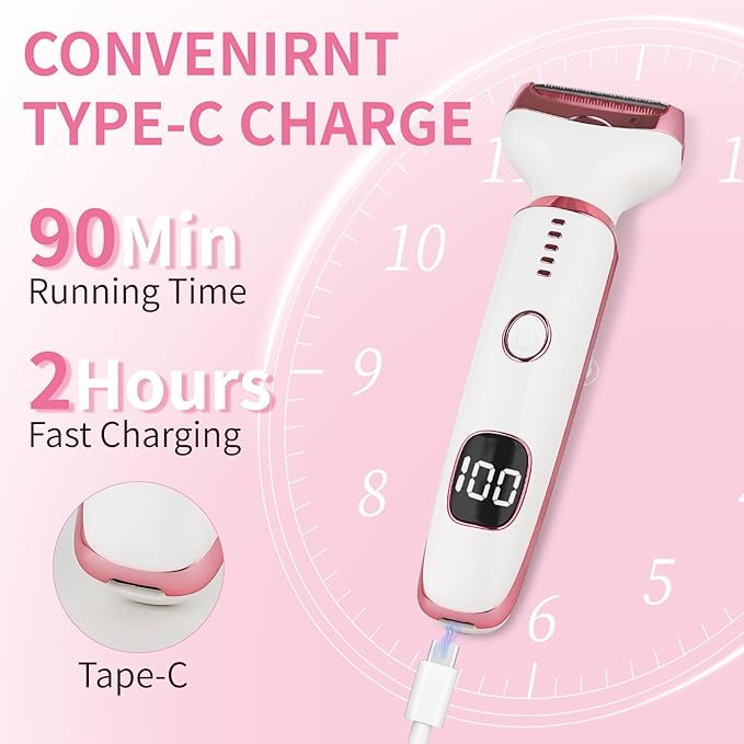 Beanify Electric Razor for Women Men with LED Display,4 in 1 Ladies Wet & Dry Body Razors and Facial Hair Remover, Rechargeable Painless Hair Removal Kit for Nose Face Body Leg Bikini Arm Hair
