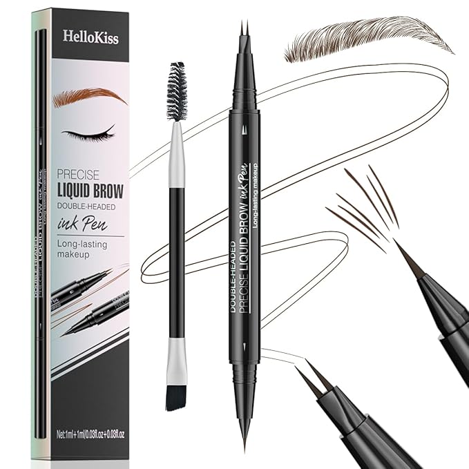 Microblading Eyebrow Pencil,2-in-1 Dual-Ended Eyebrow Pen with 2 Tip brow pen and Precise Brush-Tip,Brow Pen for Natural Waterproof and Long-Lasting Brows (Dark brown)