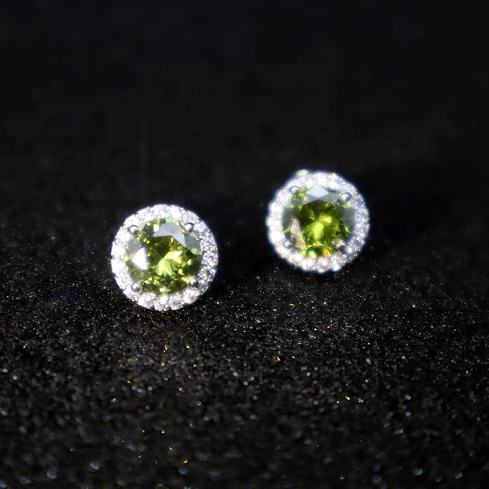 YOMELA Cubic Zirconia Earrings Studs, Halo CZ Birthstone Simulated Diamond Stud Earrings for Women