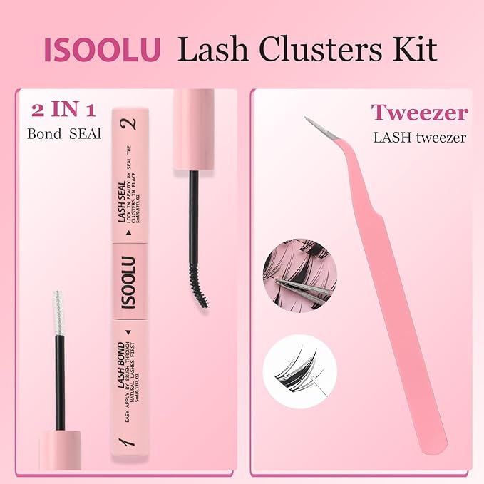 ISOOLU Fairy Lash Clusters Manga Individual Lashes C Curl Wispy Eyelash Clusters WideSpan Eyelash Extension Kit with Lash Bond and Seal Wet-Look Spiky Cluster Lashes (Fairy)