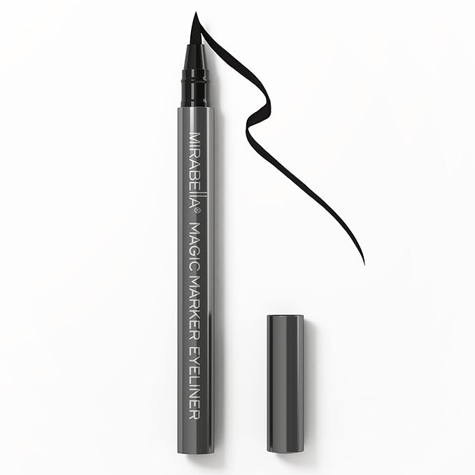 Mirabella Black Magic Marker Waterproof Liquid Eyeliner, Long-Lasting Smudge-Proof Matte Black Eyeliner with Felt Brush-Tip for Precise Controlled Application and Antioxidants Vitamin C and E