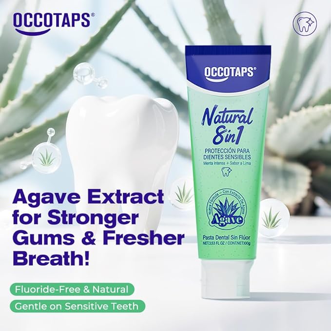 OCCOTAPS Agave Sensitive Toothpaste, Fluoride-Free Natural Whitening Toothpaste for Sensitive Teeth, Gentle Gum Care, Removes Surface Stains, Fresh Mint Herbal Formula, 1Pk US Manufactured