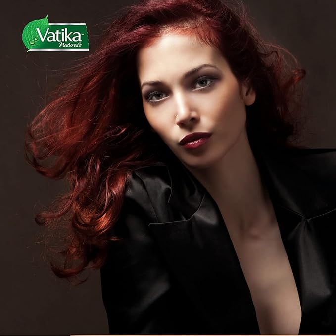 Vatika Naturals Permanent Hair Dye Burgundy – Ammonia-Free With Natural Henna, Grey Coverage, Nourishing Herbal Blend, Long-Lasting Hair Color for Soft, Shiny Results – 6 Sachets X 10g