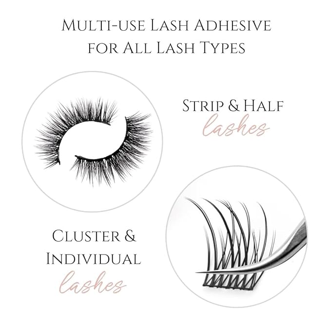 True Beauty Lashes - Gentle Formula Lash Glue - 24 Hour Hold - Cluster Strip False Lash Extension Eyelash Glue - Soothing Aloe Lash Adhesive - Dries Clear - Water Resistant