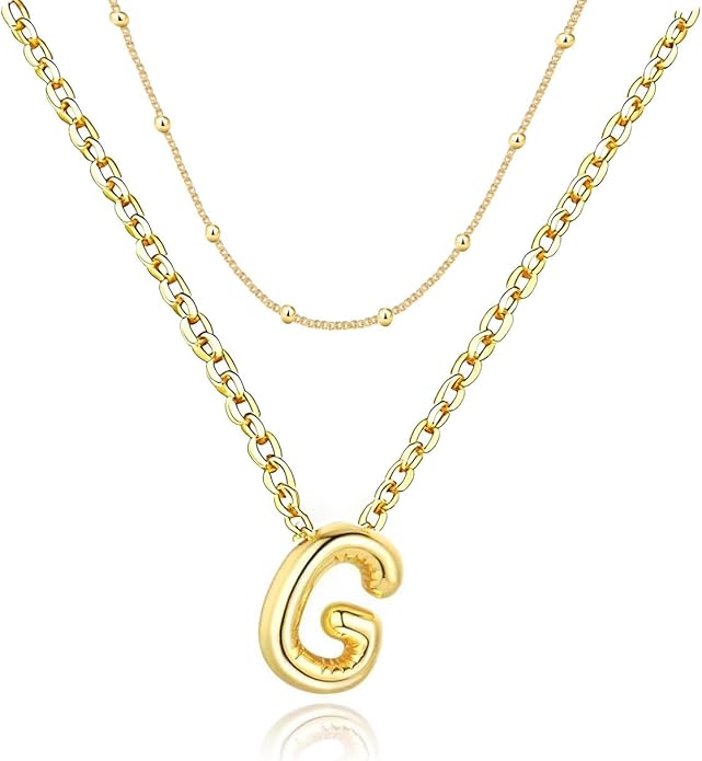 PANSHI Gold Initial Necklaces Gifts for Teen Girls Women Girlfriend Teen Girl Gifts Trendy Stuff Layered Bubble Letter Necklace Gold Jewelry Birthday Gift