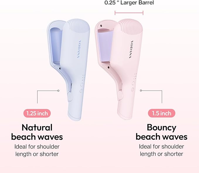 VODANA Compact Triple Flow Hair Waver - Portable Ceramic Curling Iron, Long-Lasting Beach Waves, Fast Heat-Up Double Barrel (1.25 inch, Powder Blue)