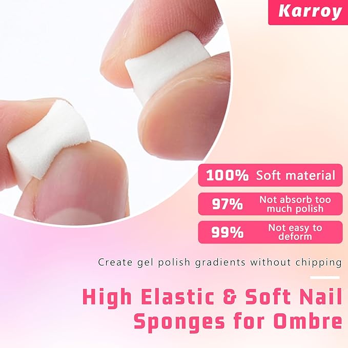 Karroy Soft Sponges for Painting Nail Gel with Grabber, Professional Grabbing Tools for Ombre Gradient Painting Gel Nails Sponges Patting Brush (100PCS Sponges & Grabber)