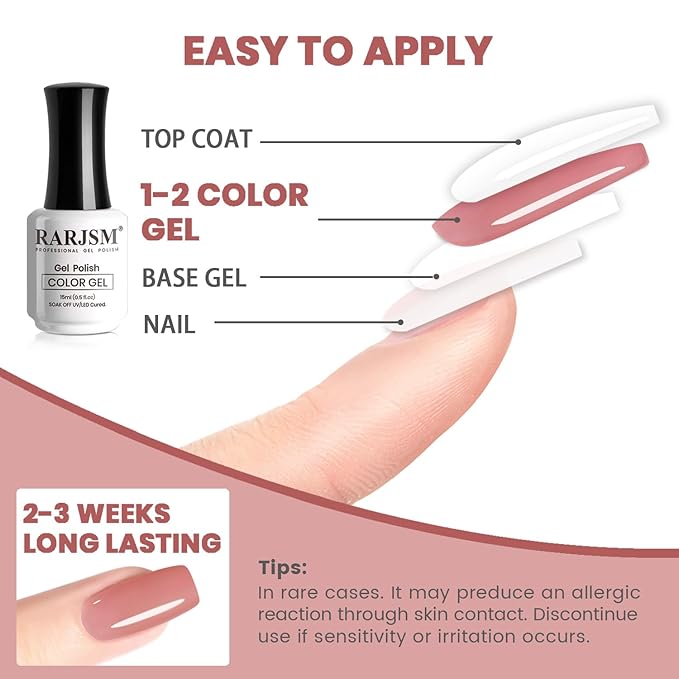 RARJSM Nude Gel Nail Polish Dark Pink Neutral Skin Tone Sheer Jelly Gel Polish 1PC 15ml Single Bottle Cream Transparent Pink Nail Gel Polish Soak off UV LED Cured for Home Salon DIY Manicure