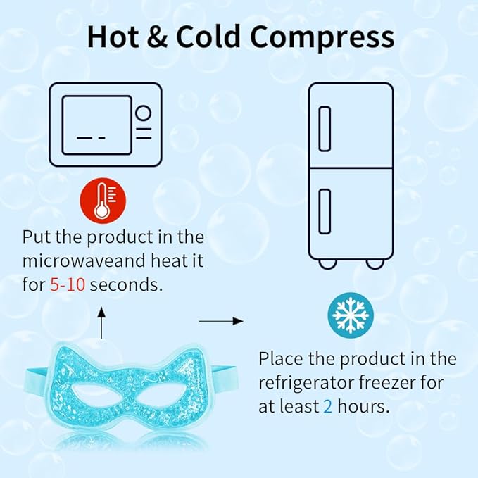 CONBELLA Cooling & Heating Eye Mask - Hot/Cold Use for Puffy Eyes, Headaches, Migraines, Sinus & Dark Circles (2 Packs Blue)