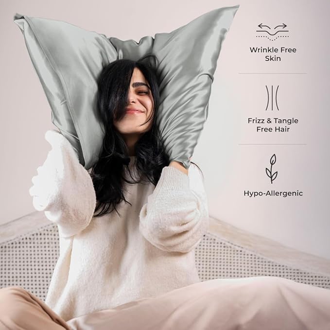 Silk Pillow Cases Certified Organic 100% Pure Mulberry Silk Pillowcase Grade 6A 25 Momme Pillowcase (Gray, Standard, Pack of 1)