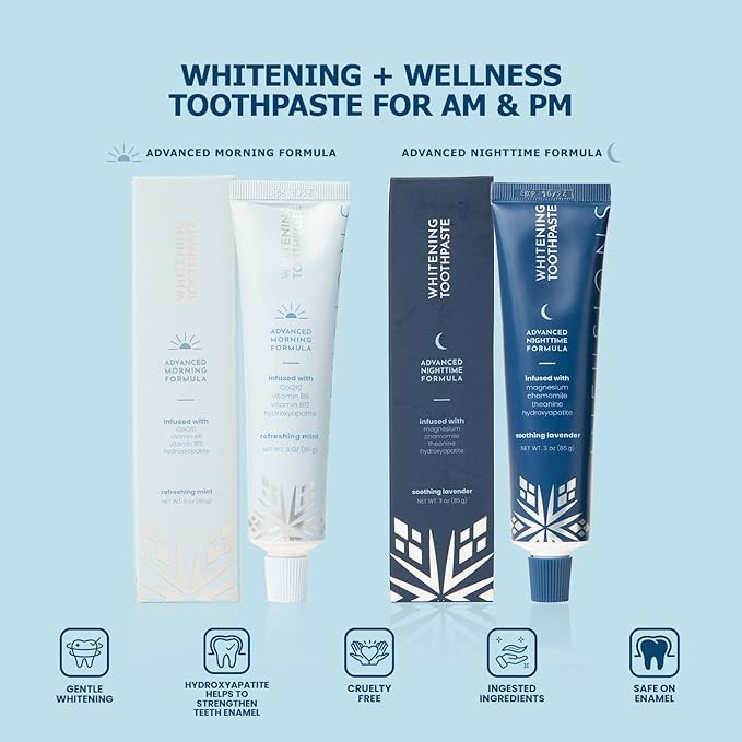 Snow Infusions Whitening Toothpaste, Advanced Morning Formula with Hydroxyapatite, CoQ10, Vitamins B12 and B6 for Energy Boost, Teeth Whitening Toothpaste - Advanced