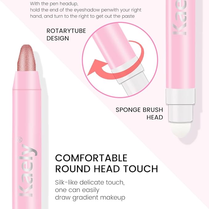 Kaely 2in1 Cream Eye Shadow Brightener Sticks for Eyes, Pencil Eyeshadow Applicator Stick Waterproof Pigmented, Eye Shadow Palette Highlighter Makeup, sombras para ojos, 27 Rose Shimmer