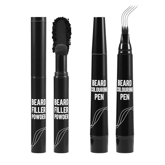 KGAJSGH Men's Beard Pencil & Powder Stick, Micro Fork Tip Beard Filler, Waterproof Beard Color Pen for Natural Looking Beard Mustache, Eyebrows, Hairline Coverage, Waterproof