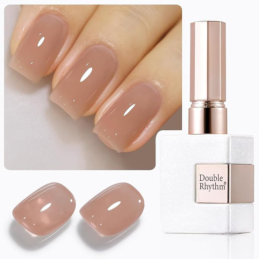 Double Rhythm Gel Polish 15ML Jelly Sheer Pastel Light Milky Color Pearl White Bottle 1 PC 0.5 OZ Full Size Nail Art Salon at Home (Jelly Cinnamon-D1492)