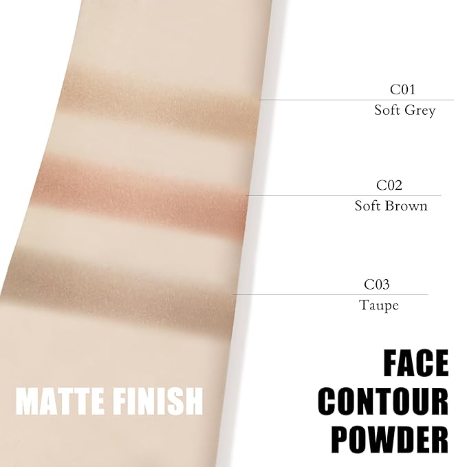 Cream Contour Powder Palette Kit with Brush & Mirror, Matte Bronzer Cool Toned Contour Powder Palette for Face Sculpting Makeup (#C01 Soft Grey)
