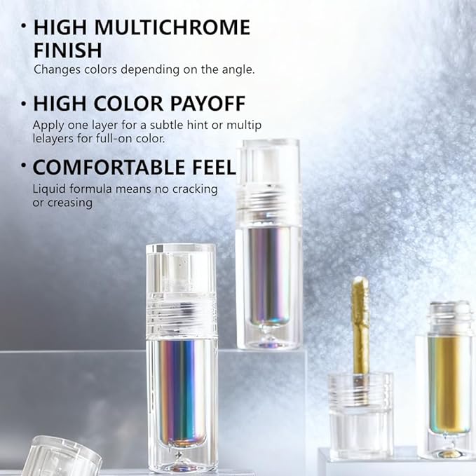 evpct Sapphire Blue Duochrome Chameleon Liquid Eyeshadow, Multichrome Metallic Glitter Liquid Eye Shadow Makeup for Women, Waterproof Multi Color Shifting High Pigment Holographic Iridescent Eyeshadow