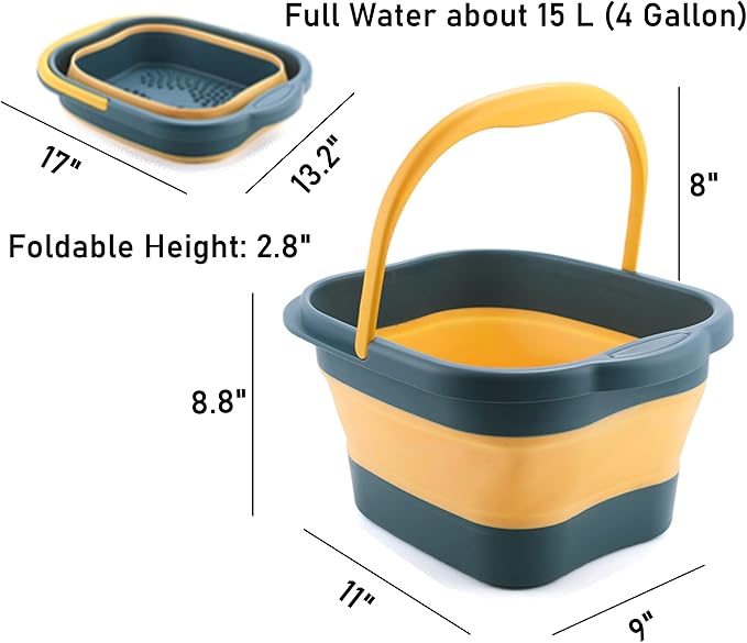 DoroSun Collapsible Foot Bath Basin Tub for Soaking Feet, Plastic Foldable Foot Spa Bucket Tools with Handle and Massager Acupoint for Camping Travel