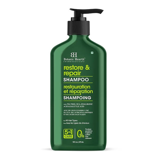 Botanic Hearth Tea Tree Shampoo Infused With Cica, Hyaluronic Acid & Salicylic Acid | Clarifying Shampoo To Repair, Restore & Strengthen Hair | Paraben & Sulfate Free | For All Hair Types, 16 Fl Oz