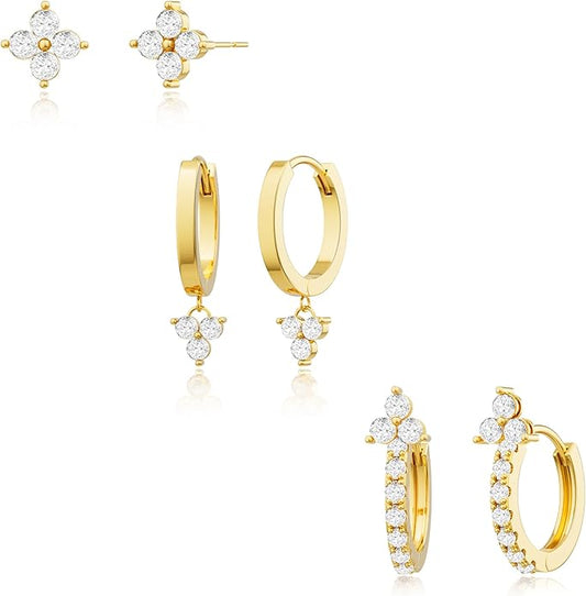 Freekiss 3 Pairs Gold Hoop Earrings Set: Dainty Stud Earrings Trendy Small 14K Gold Plated Hypoallergenic Dangle Cartilage Huggie Hoop Earrings for Women Gold Jewelry for Women Gifts