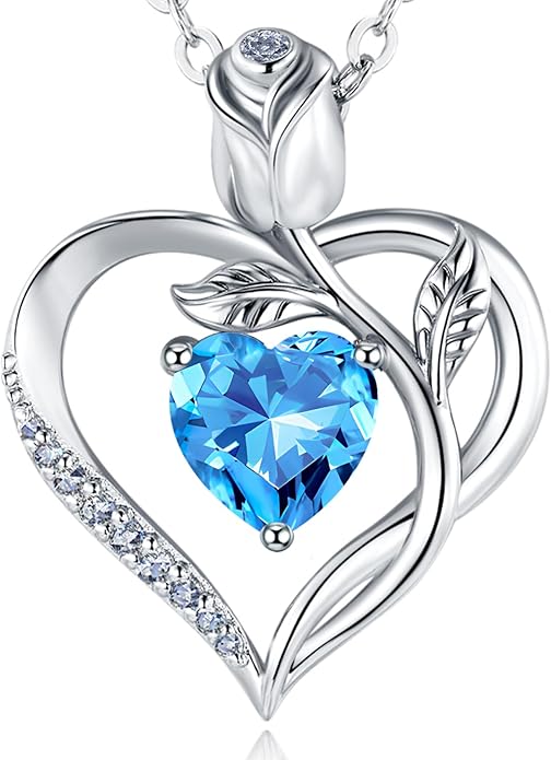 1.2CT Rose Heart Necklace Option of Moissanite or Lab-Grown Sapphire Ruby Emerald&More Necklace for Women Birthstone Girlfriend Necklace S925 Sterling Silver 18K White/Rose Gold Plated D Color VVS1 Gift for Wife Mother Daughter for Birthday Anniversary...